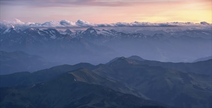 Evening mood, Dramatic mountain landscape, View from Hochkönig, Salzburger Land, Austria, Europe