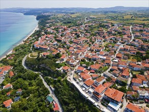 Aerial view, Afytos, Afitos, Athitos, Kassandra Peninsula, Chalkidiki, Greece, Europe