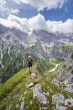 Mountaineer climbing the Waxenstein, Wetterstein Mountains, Garmisch-Patenkirchen, Bavaria,