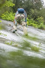 Climber, multi-pitch climbing, slab climbing, Garda Mountains, Arco, Trentino-Alto Adige, Italy,