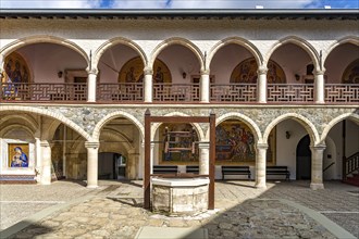 Fountain in the courtyard of Kykkos Monastery in the Troodos Mountains, Cyprus, Europe