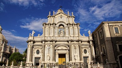 Portal, Front, Cathedral, Catania, Old Town, Baroque Old Town, Blue Sky, White Clouds, East Coast,