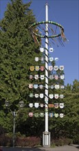 Maypole next to the town hall Bad Münder Germany