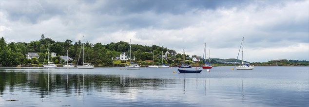 Panorama of Boats in Connel, Loch Etive, Oban, Argyll and Bute, Scotland, UK