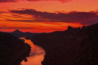 DEU Saxony Bad Schandau Sunset at the Kleine Bastei in the Schrammstein area