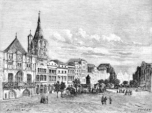 Markiplatz, Cologne, Rhine, Germany, Le Rhin, Victor Hugo, historical illustration, c. 1843, Europe