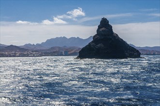 Small lighthouse on island in sea. San Vincente. Mindelo. Cabo Verde. Africa