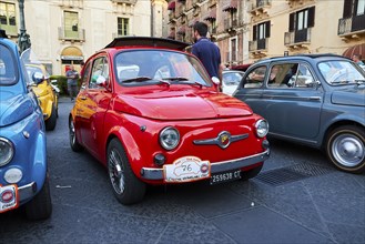 Fiat 500, Bambini, classic car, red, old town of Catania, classic car show, Catania, east coast,