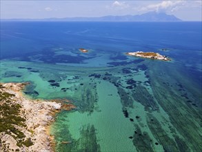 Aerial view, view of Mount Athos, Orthodox monastic republic with autonomous status under Greek