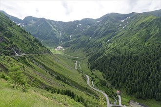 Serpentines in the course of the Transfagara, the Transfogaras High Road in the Fagaras Mountains,