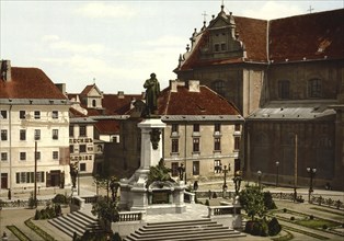 Mickiewicz Monument in Warsaw, Poland, c. 1890, Historic, digitally enhanced reproduction of a