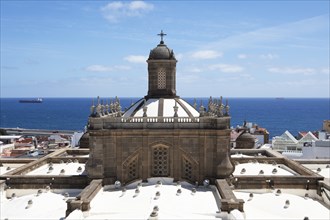 Santa Ana Cathedral seen from the tower, Atlantic Ocean behind, Las Palmas Province, Gran Canaria,