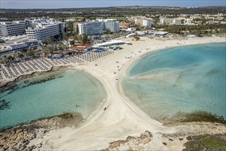 Nissi Beach seen from the air, Cyprus, Europe