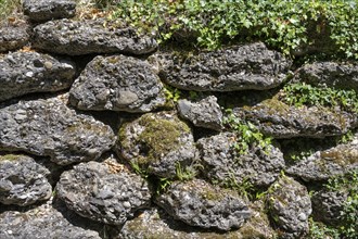 Conglomerate rock also Nagelfluh stacked to form a wall, Format Filling