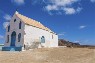 Bright church at sandbeach. Sal. Pedro Da Sal. Cabo Verde. Africa