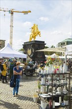 One of the first open-air markets in Dresden at the Goldener horse-rider, freshly renovated and