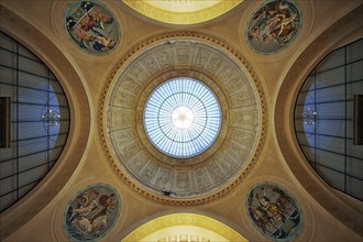 View up to the glass dome above the foyer in the spa hotel and Casino in the evening, Wiesbaden,