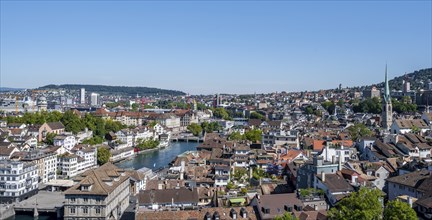 View over the old town of Zurich with the river Limmat, from the tower of the Grossmünster, Zurich