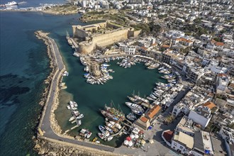 Kyrenia or Girne Fortress and Port from the Air, Turkish Republic of Northern Cyprus