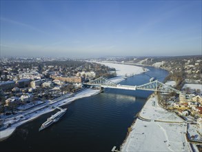 Passenger steamer Leipzig at the Elbe bridge Blaues Wunder