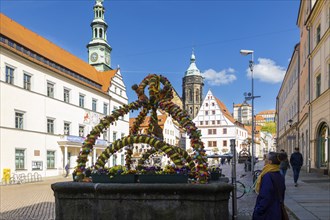 The old town of Pirna decorated for Easter. Since reunification, numerous historically valuable