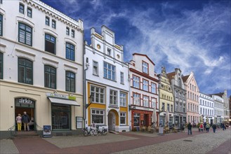 Gabled houses of different architectural styles, Wismar, Mecklenburg-Western Pomerania, Germany,