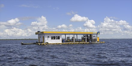 Floating petrol station on the Rio Negro River, Manaus, Amazonia State, Brazil, South America