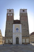 Romanesque St. Nicholas Church with twin towers, Buttermarkt, Freiberg, Saxony, Germany, Europe