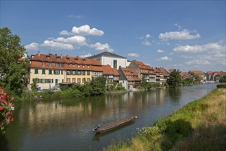 Houses, Boat, Little Venice, Regnitz, Bamberg, Upper Franconia, Bavaria, Germany, Europe