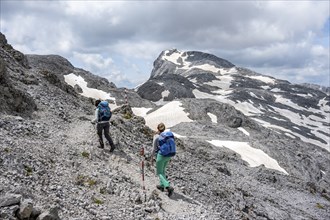 High Alpine Landscape, Two Hikers on Hiking Trail to Hochkönig, Salzburger Land, Austria, Europe