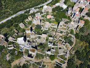 Drone shot, Vathia, Ithylo, Anatoliki Mani, Mani, Lakonia, Peloponnese, Greece, Europe