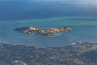 Aerial of little islets of the coast of Viti Levu, Fiji, South Pacific, Oceania