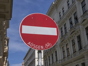 Traffic sign with additional sign, Vienna, Austria, Europe