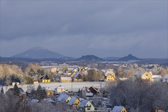 View of Porschdorf from the Gamrig in Saxon Switzerland, with the Rosenberg, Schrammsteine,