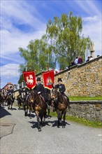 Easter riding procession in Crostwitz, Easter riding in Lusatia. Procession from Crostwitz to