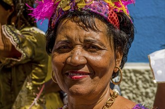 Colourful dressed woman. Carnival. Mindelo. Cabo Verde. Africa