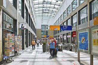 Mannheim, Germany, July 2019: Inside of Mannheim main station building with people, Europe