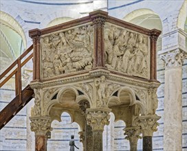 Detail of marble pulpit with Nativity of Jesus and Adoration of the Magi, Hercules, sculptor Nicola