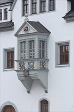 Ornate bay window on the town hall, Obermarkt, Freiberg, Saxony, Germany, Europe