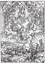 Picture cycle The Apocalypse, St.John and the twenty-four elders in heaven, woodcut by Albrecht