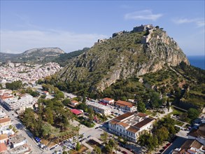 Aerial view, Old Town and Palamidi Fortress, Nafplio, Nauplia, Nauplion, Nafplion, Argolis, Argolic