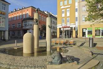 Klostermarktbrunnen by Peter Luban 2003, ornamental fountain, Klostermarkt, Plauen, Vogtland,