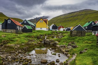 Colourful houses in the village of Gjogv, Estuyroy, Faroe islands, Denmark, Europe