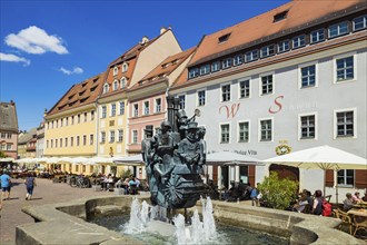 Impression of the old town in Pirna, market ship fountain on Pirna market square