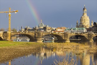 After a rain shower, Dresden's silhouette is illuminated by the low evening sun