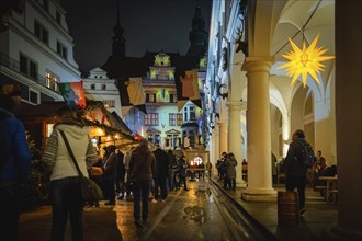 Medieval Christmas market in the stable yard of Dresden's Residenzschloss, a Renaissance knight's