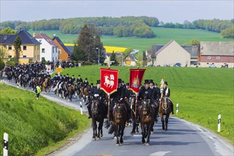 Easter riding procession in Crostwitz, Easter riding in Lusatia. Procession from Crostwitz to