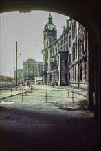 Ruin of the burnt out Residenzschloss at the Schlosstrasse in the background the new development of