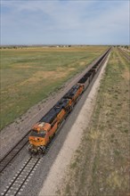 Roggen, Colorado, A Burlington Northern Santa Fe freight train carrying coal east of Denver