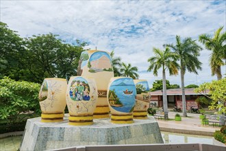 Cultural gourds in a natural spring. Fountain the gourds in the park of Nagarote, The gourds of the